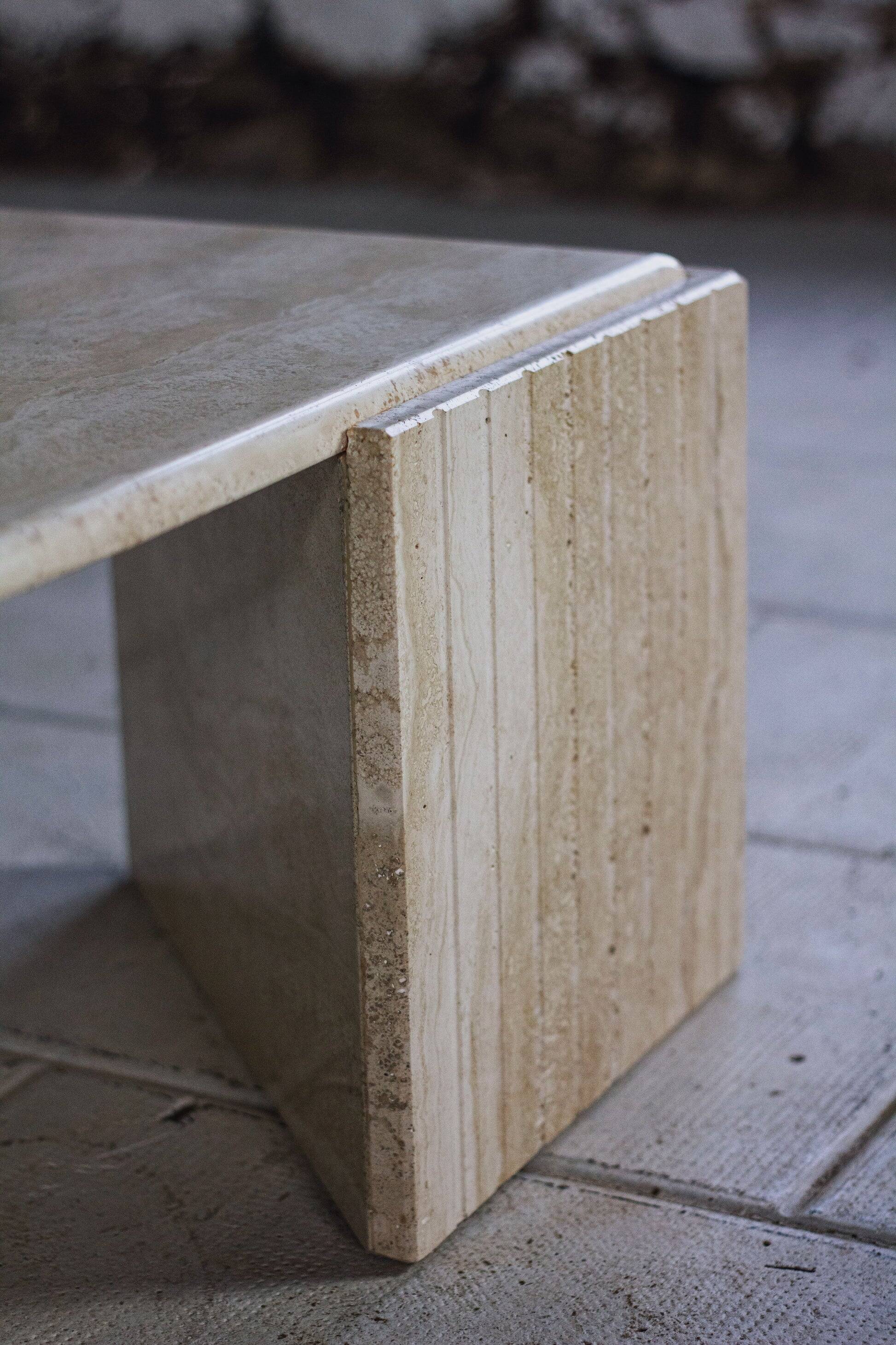 Travertine coffee table "Eye" or "drop" by Roche Bobois, 1980