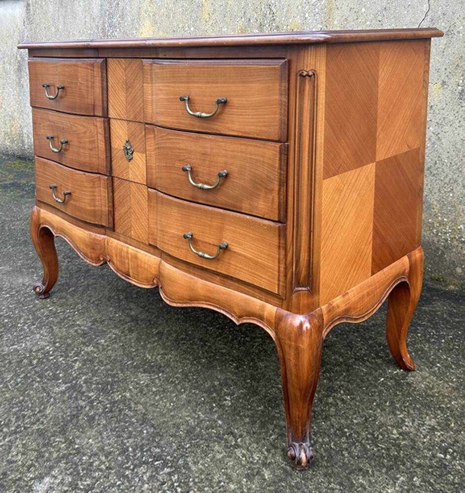 Louis XV style crossbow chest of drawers with 3 cherry drawers, 1960s