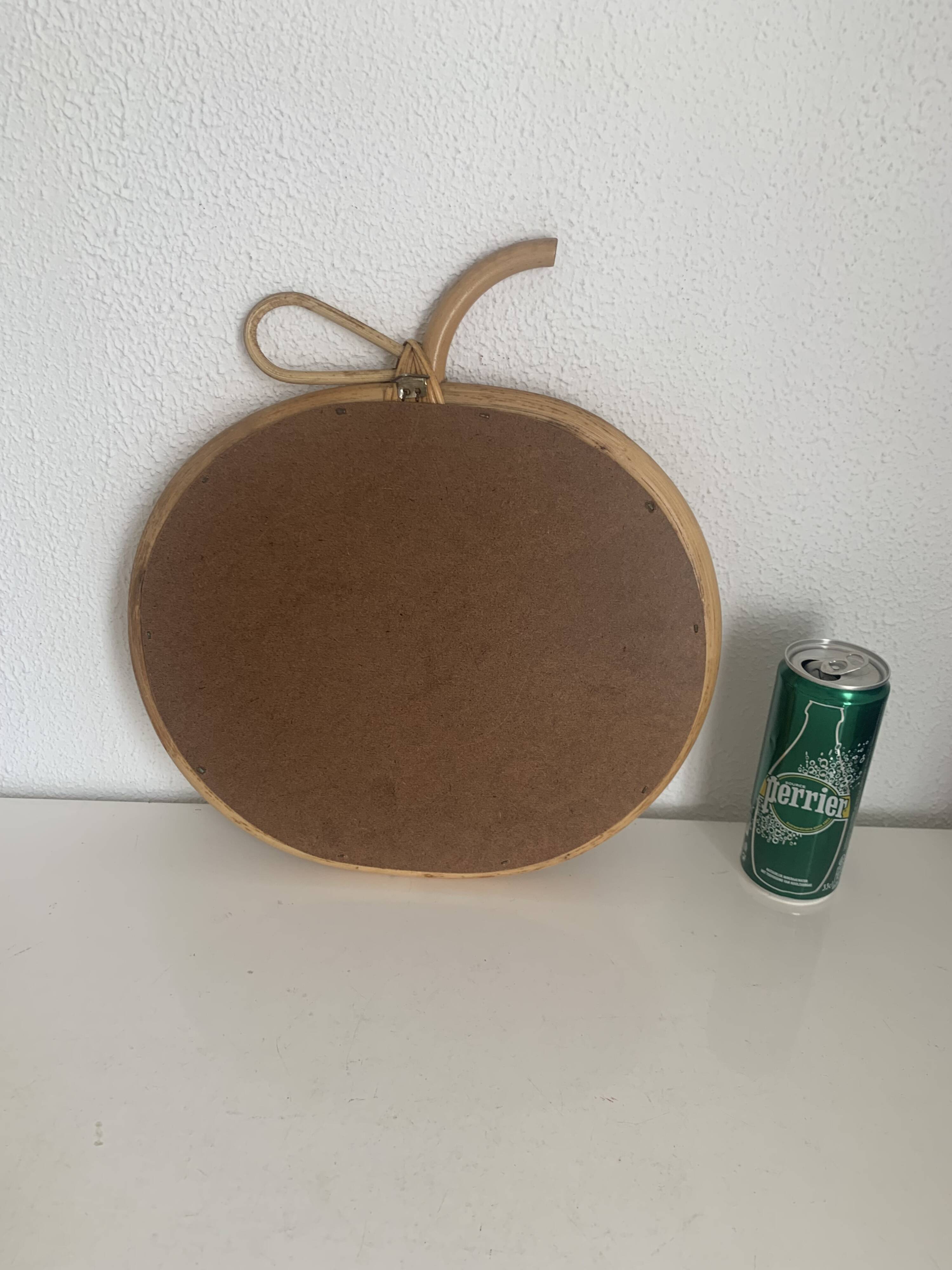 Vintage mirror 1960 apple rattan wicker bamboo - 33 x 35 cm