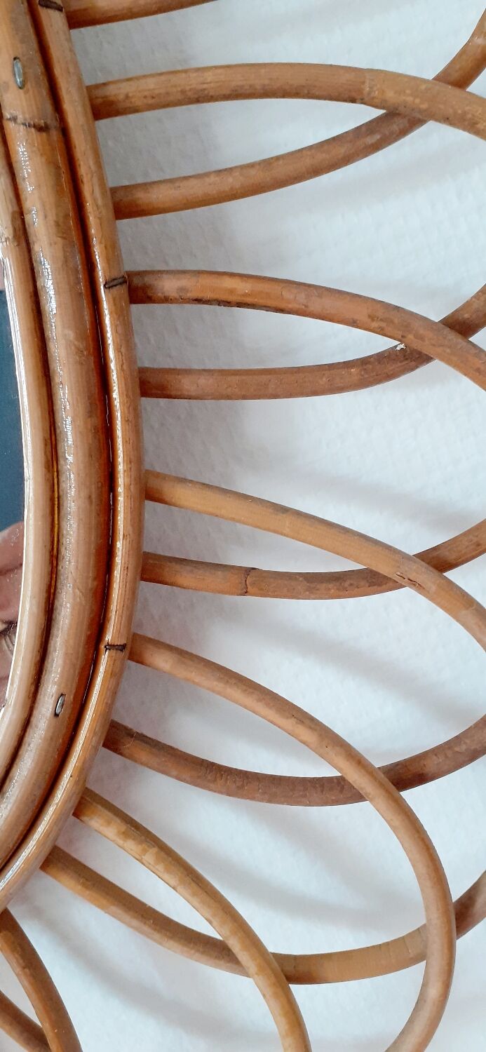 Large vintage rattan mirror