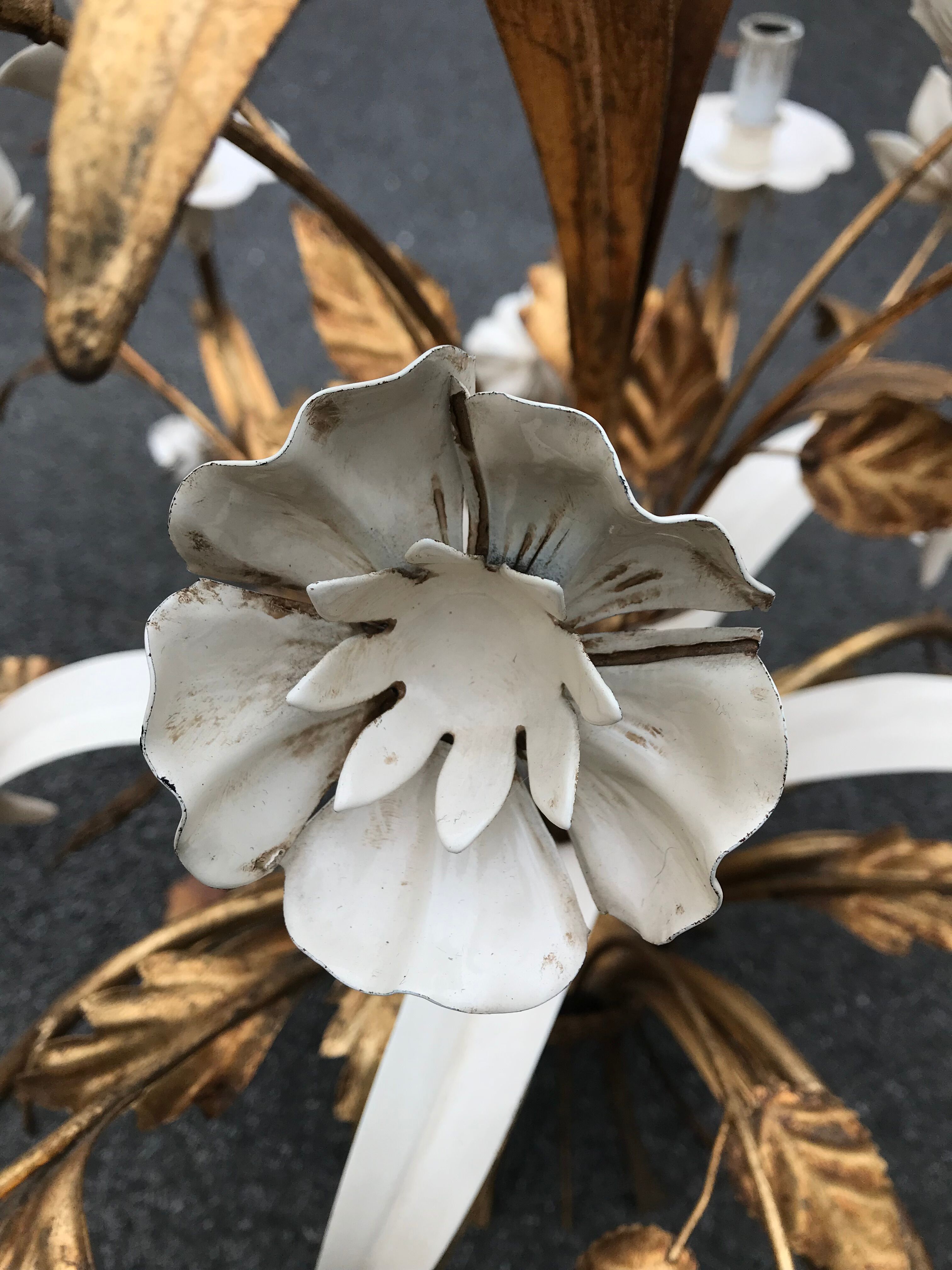 8 lights golden leaves and white flowers chandelier