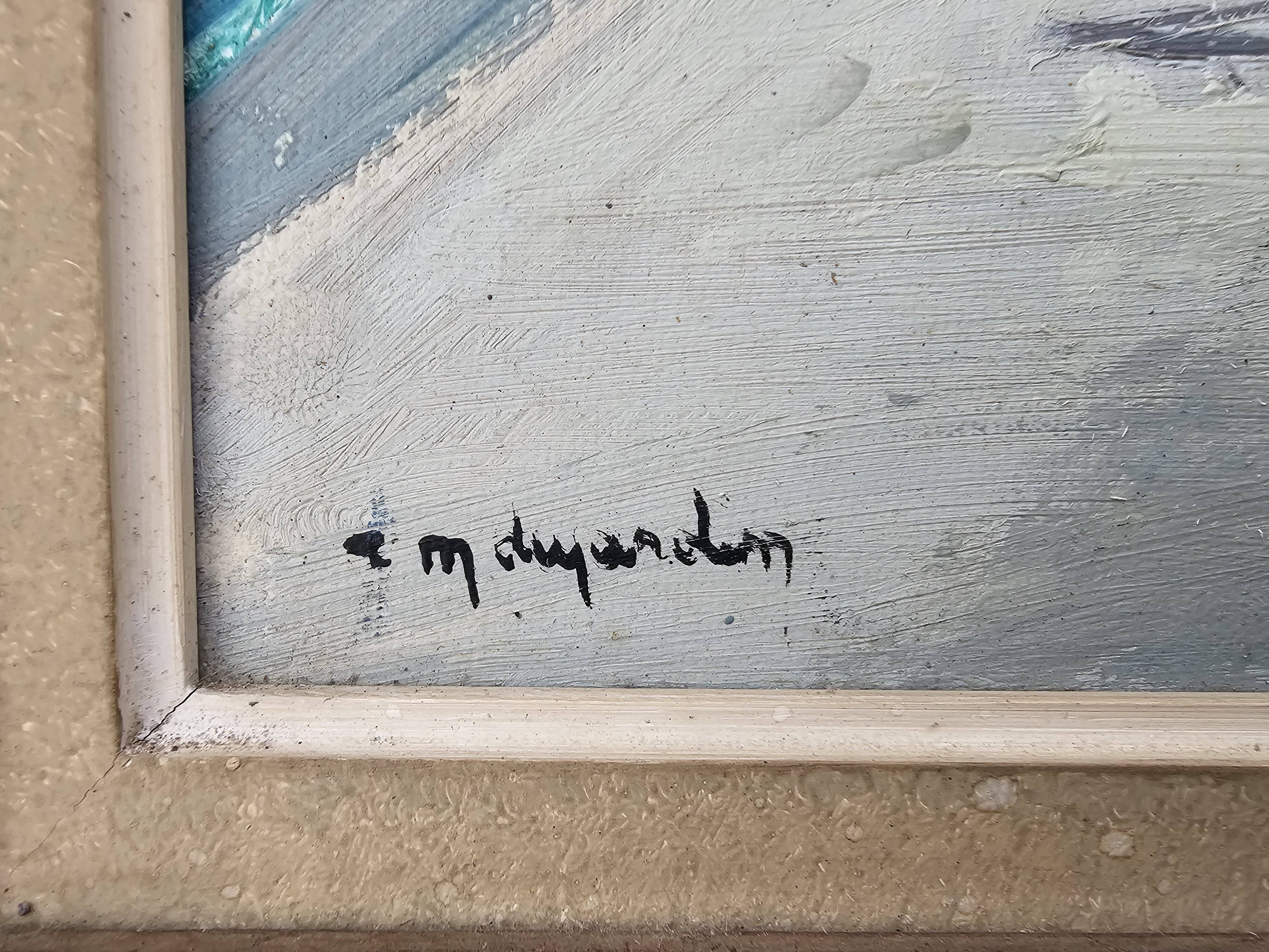 Tableau Huile sur Carton Paysage Grèce Marine - Signé René Marie Dujardin