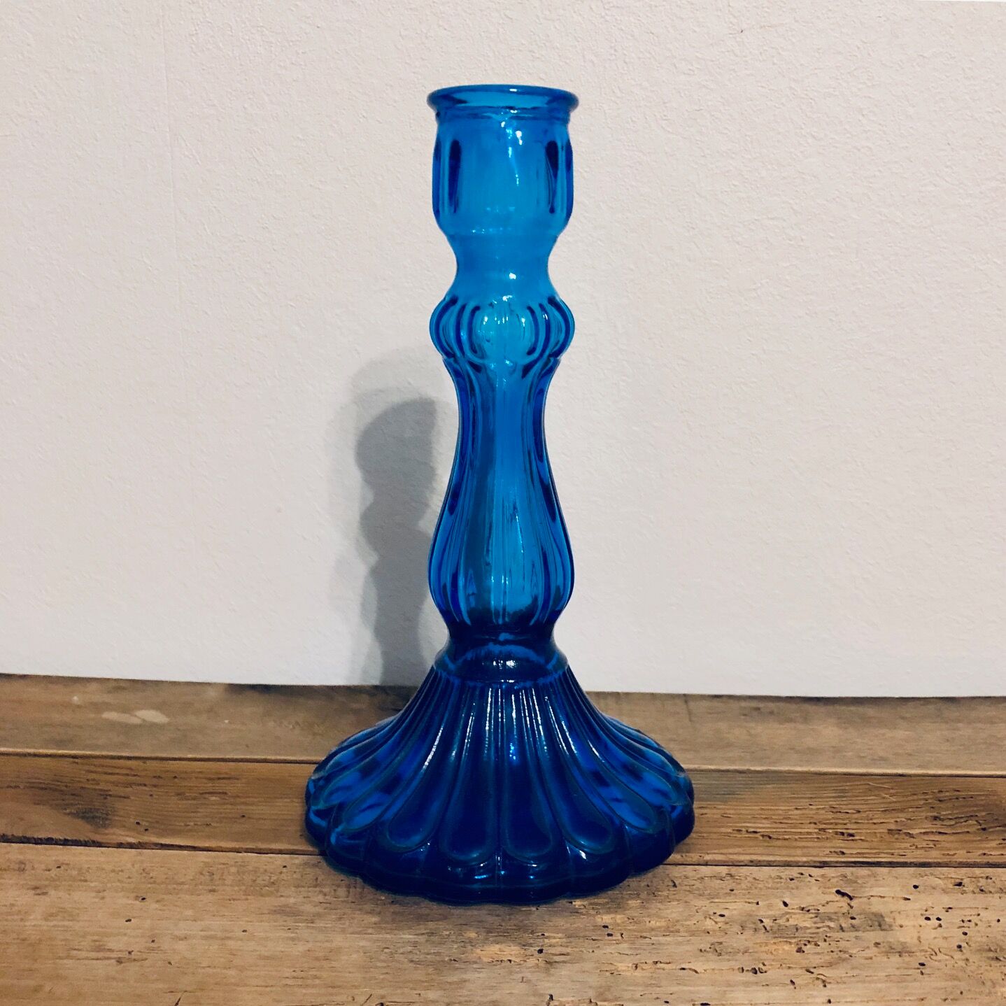 Blue glass candlestick