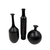 Mid-century set of 3 black bucchero ceramic vases, Sebastiani Italy 1960s