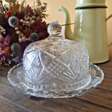 Chiseled glass bell and cheese or cake tray
