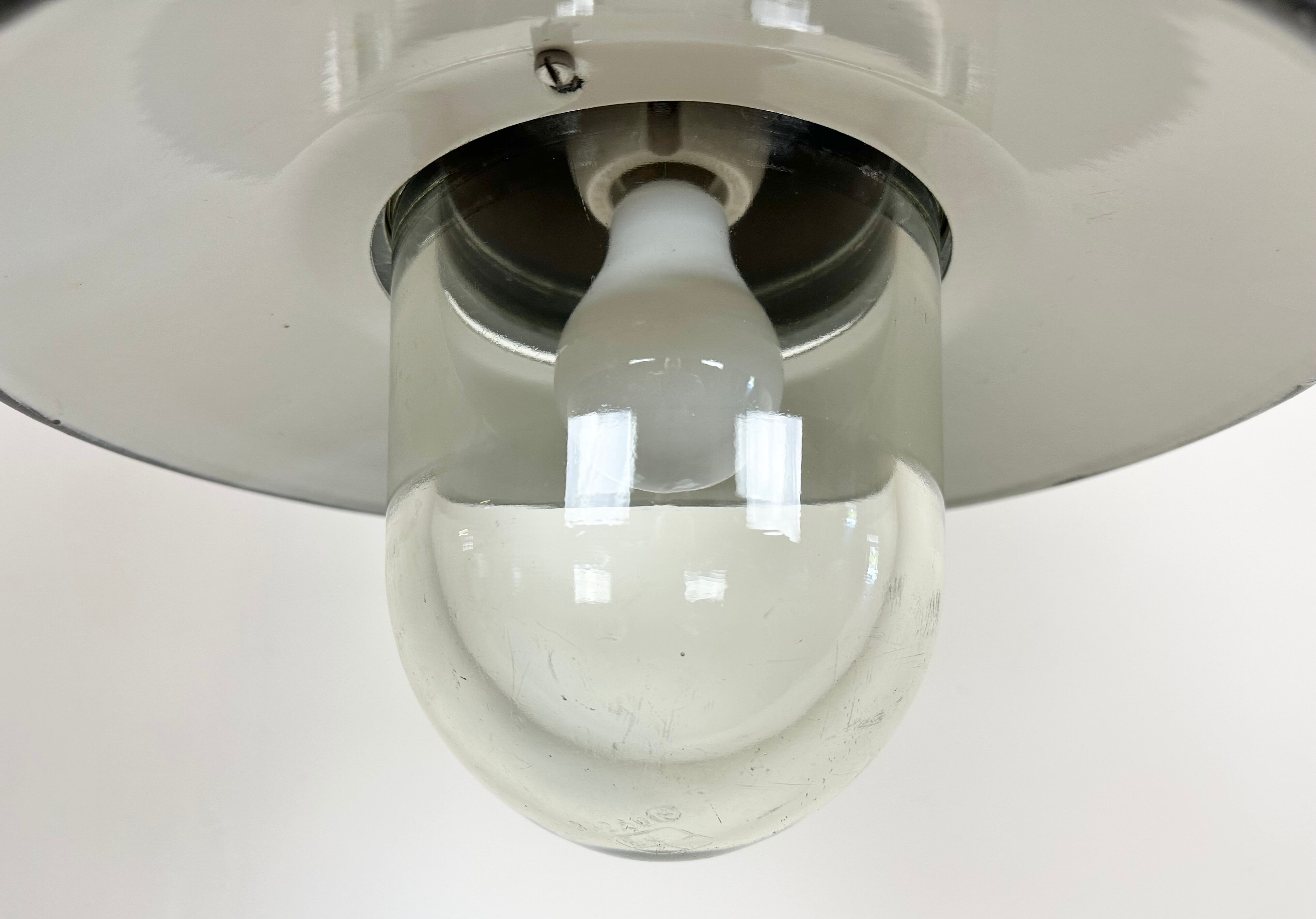 Aluminium and enameled bomb proof pendant lamp 70s
