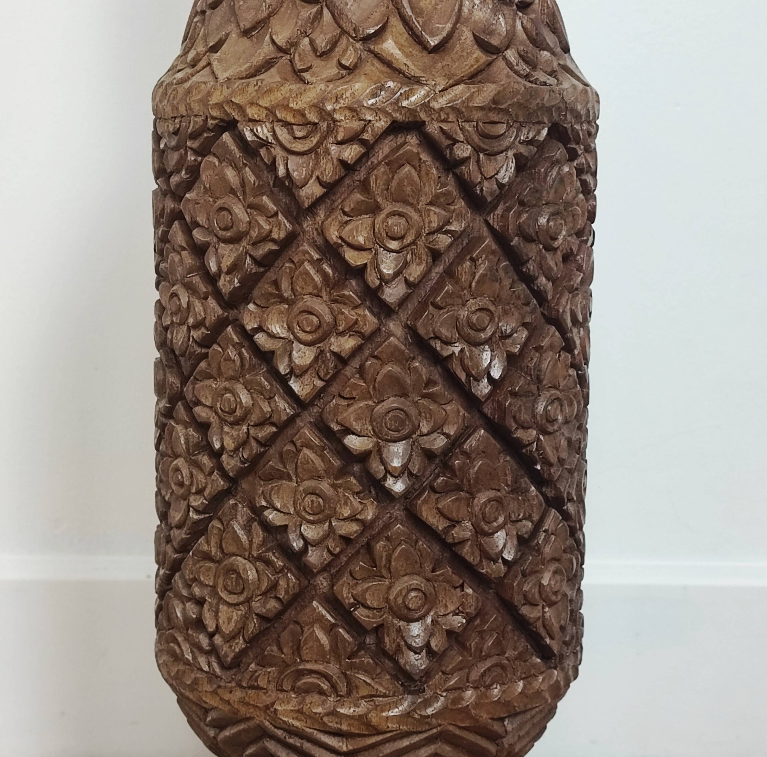 Carved wooden lamp base