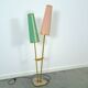 1950s floor lamp with pink and green shade and gold-coloured legs
