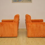Orange corduroy armchairs, 1970s, set of 2