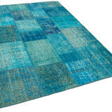 Hand-knotted oriental overdyed 170 cm x 244 cm turquoise patchwork rug