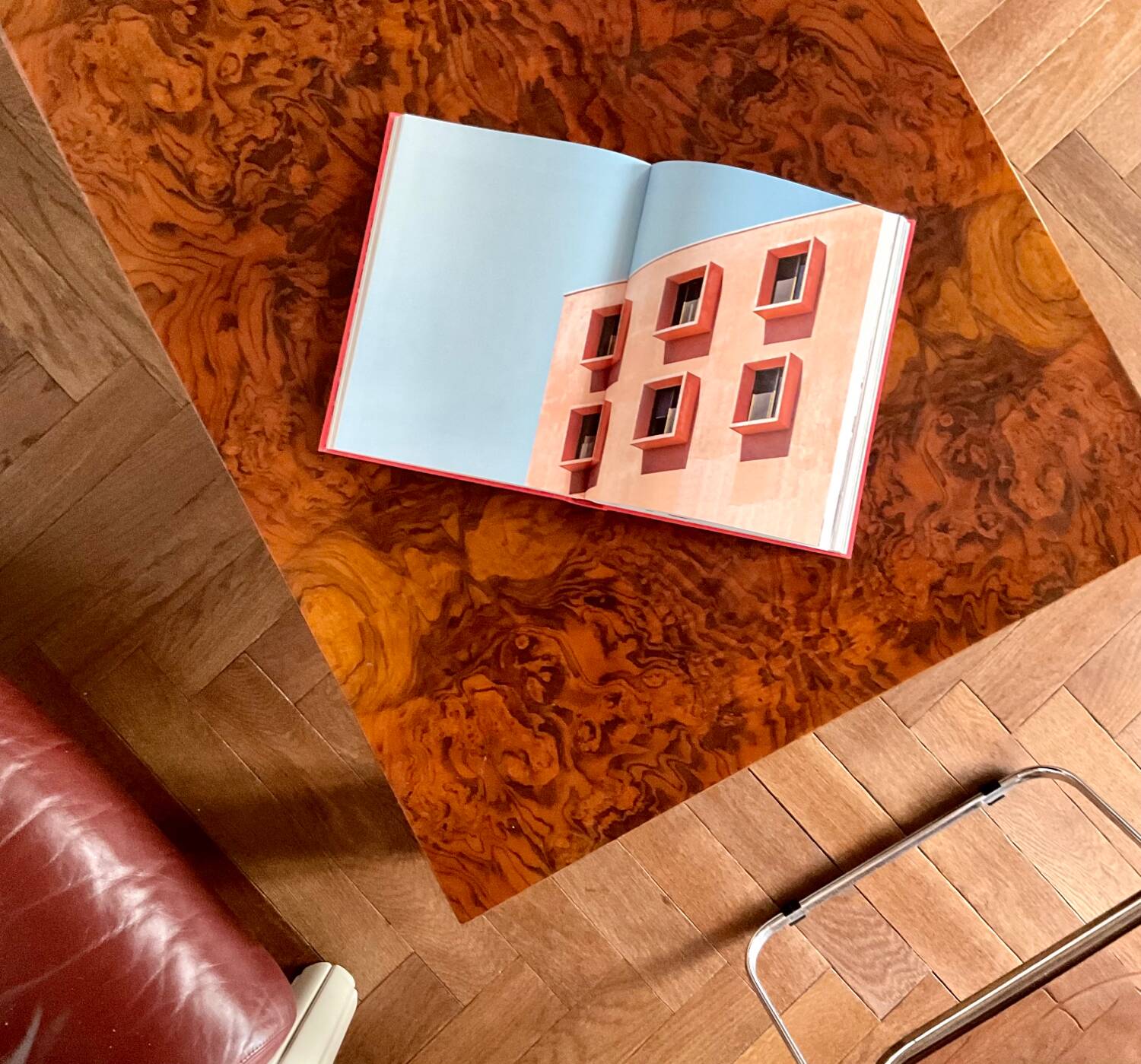 Vintage elm burl coffee table from the 70s
