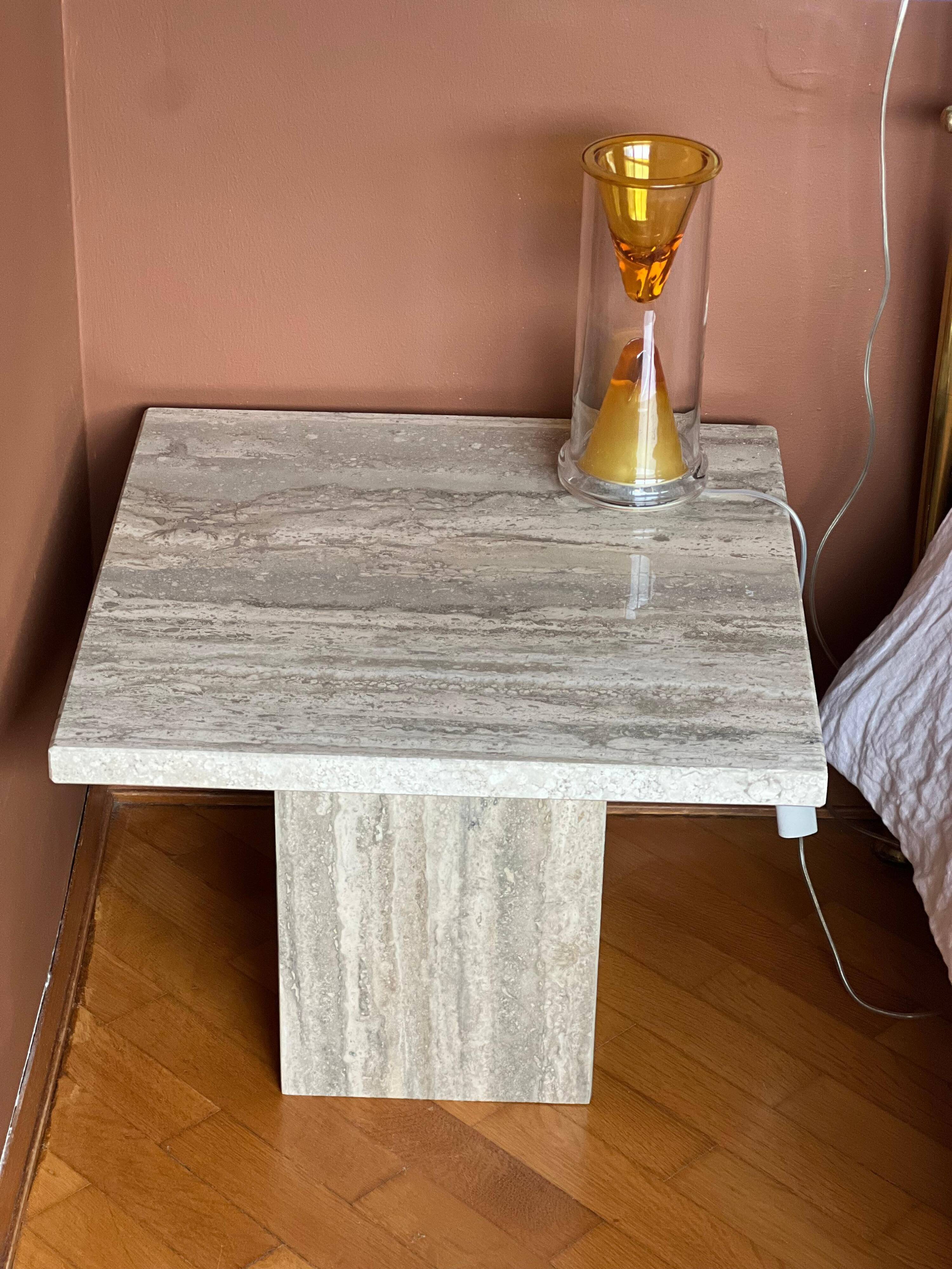 Set of Two Mid-Century Modern Side Tables in Travertine, Urban Wabi Style, Pair