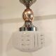 Art deco chandelier white clichy glass chrome and copper