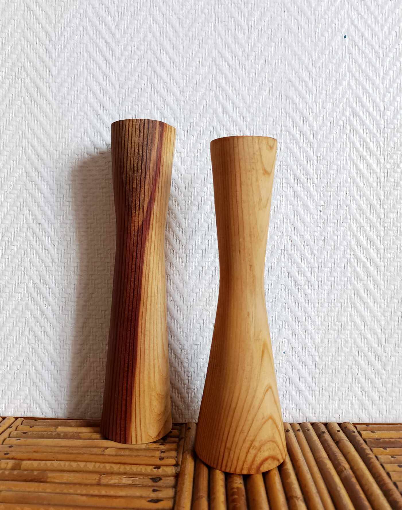 Scandinavian brutalist wooden candle holders