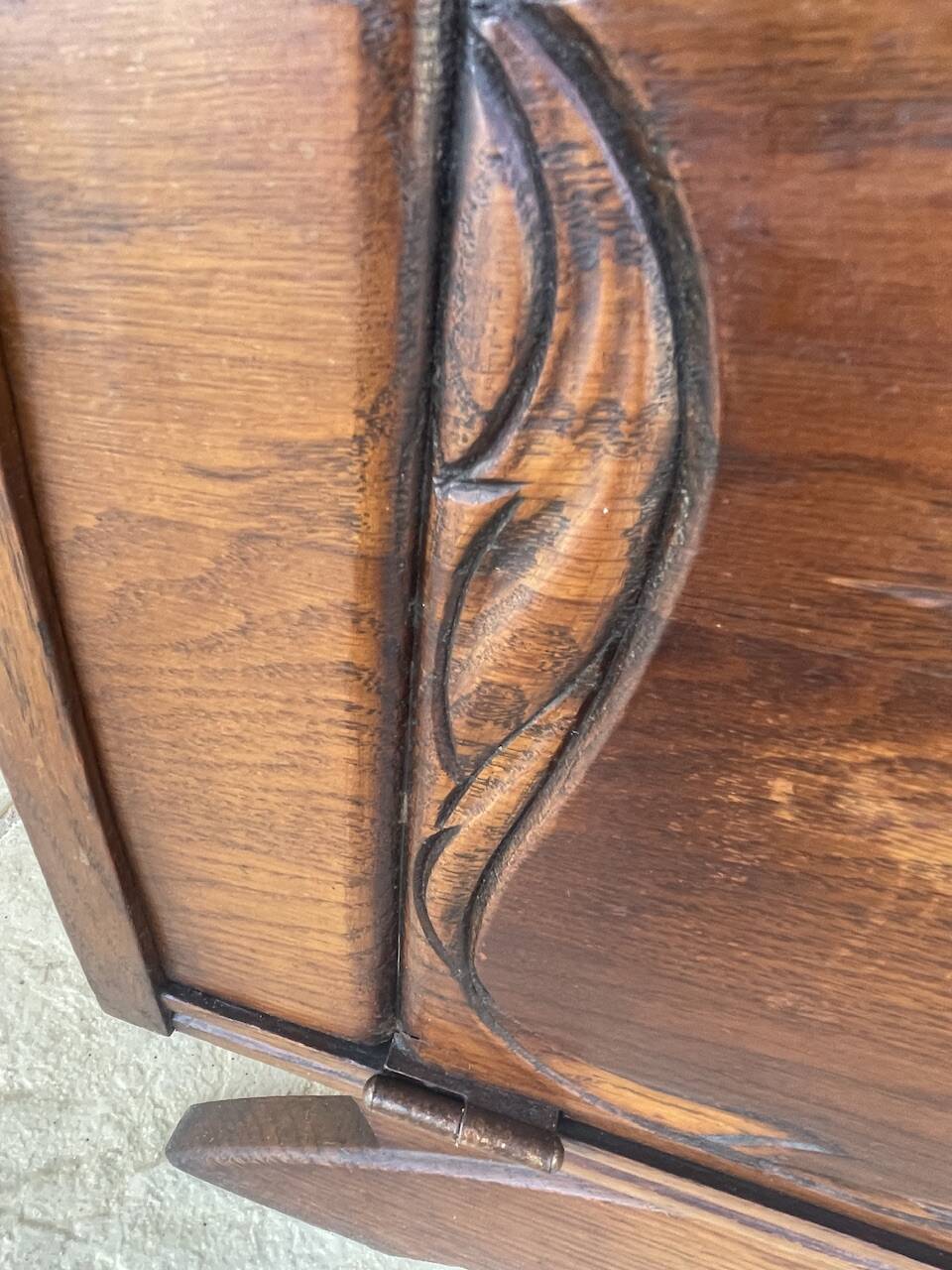 Art Deco bedside table in walnut, black marble top, circa 1920.