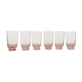 6 old pink crystal water glasses with balls