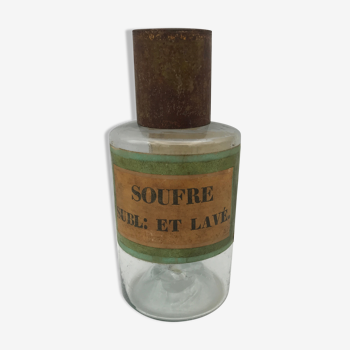 Ancien pot ou bocal de pharmacie, d’apothicaire en verre soufflé à la main 19 cm
