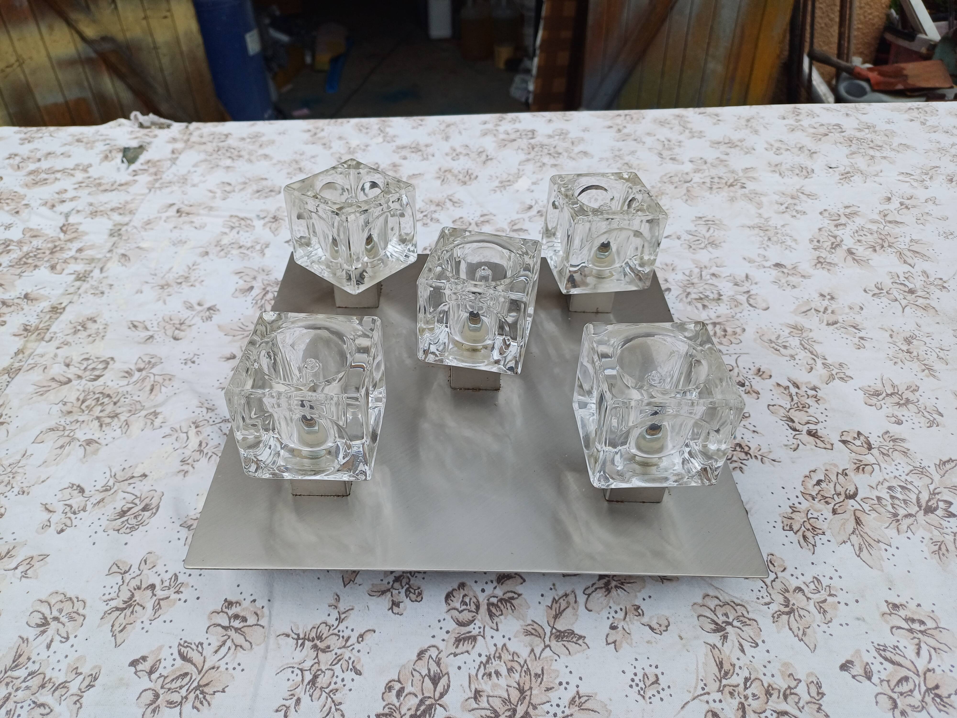 Vintage Aluminum and Glass Pendant Lamp