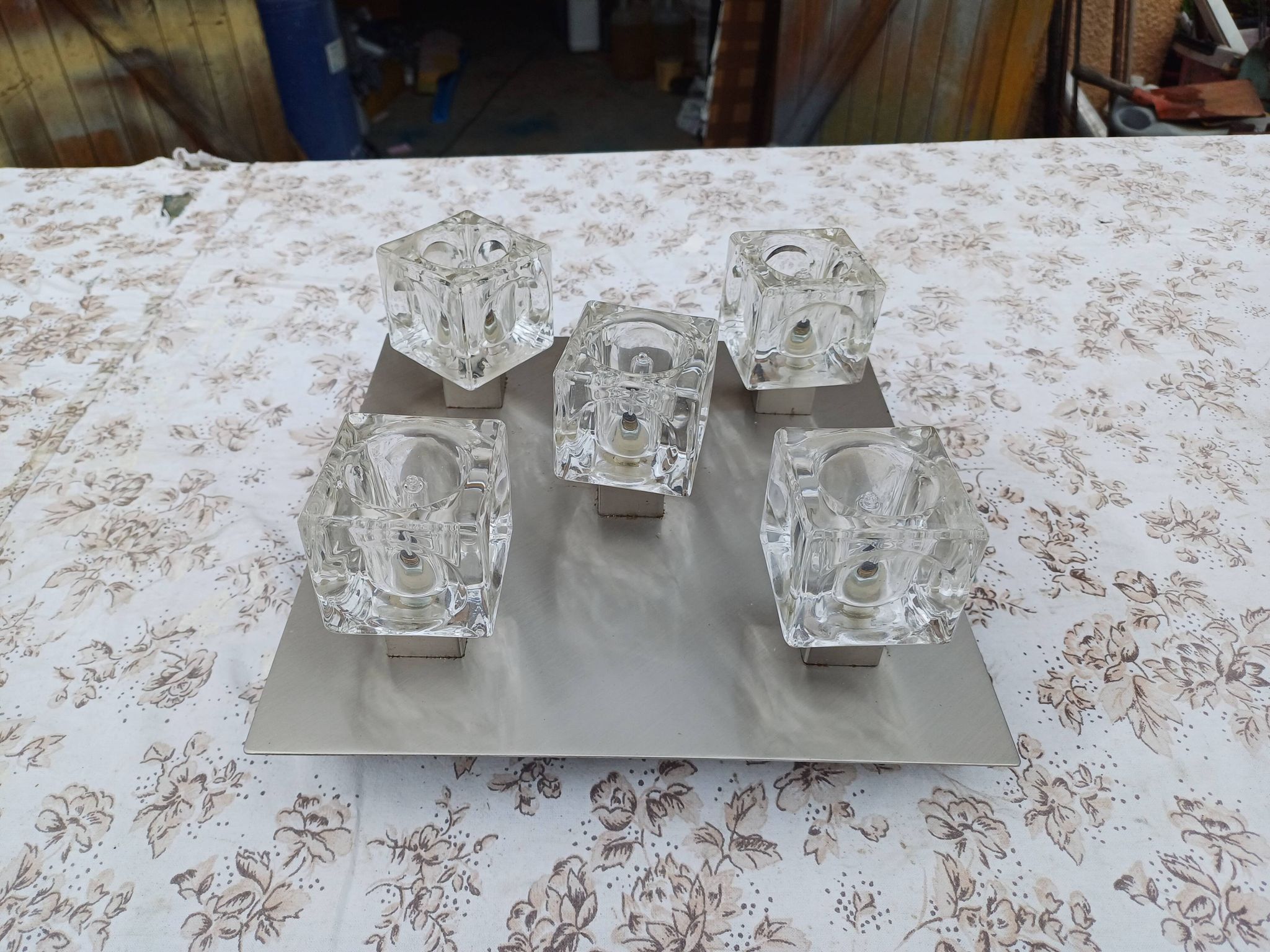 Vintage Aluminum and Glass Pendant Lamp