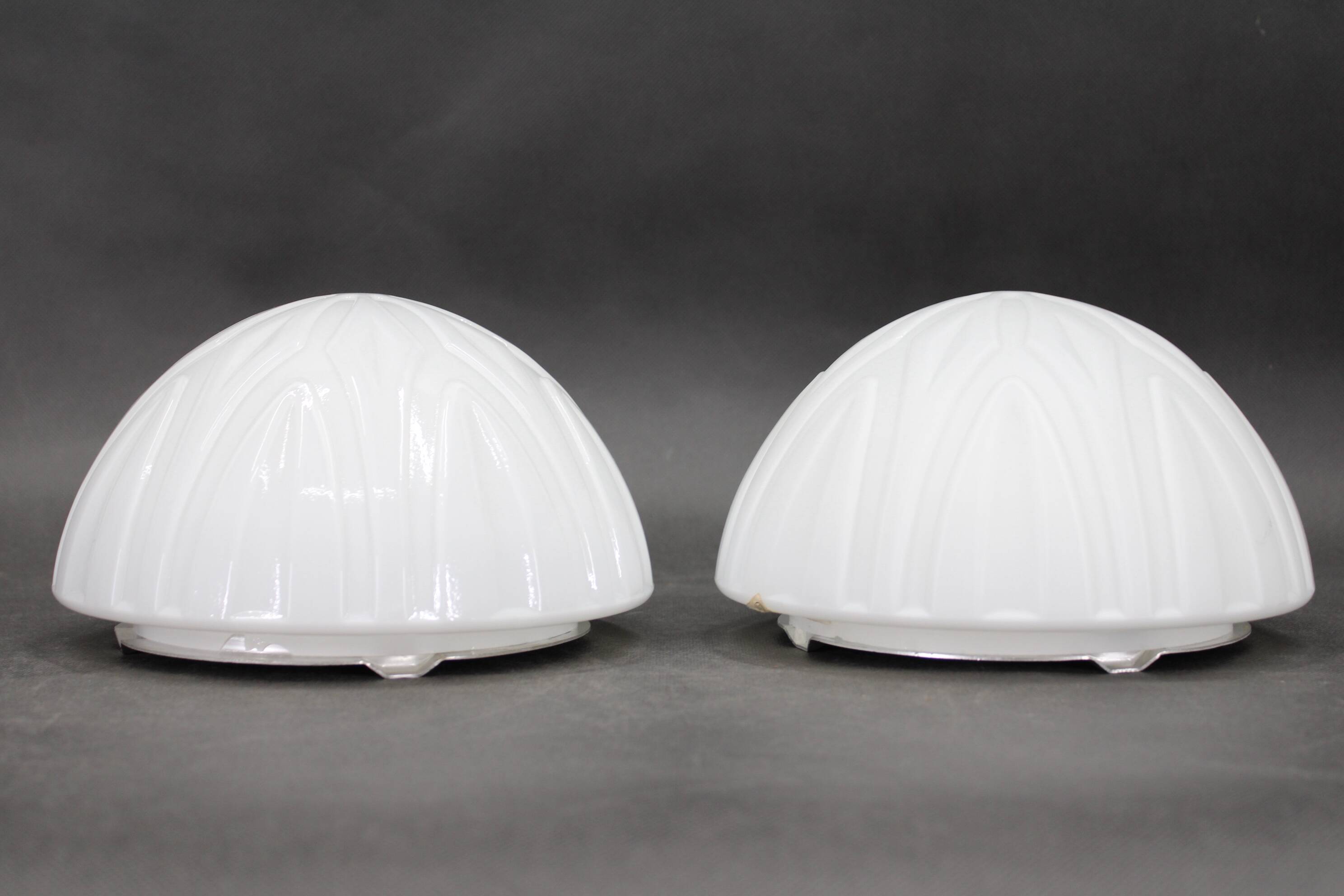 1970s Pair of Ceilink or Wall Lights in Milky Glass, Czechoslovakia