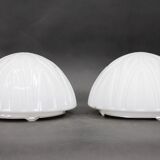 1970s Pair of Ceilink or Wall Lights in Milky Glass, Czechoslovakia