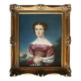 19th Century Antique Biedermeier Young Lady Miniature Portrait Painting