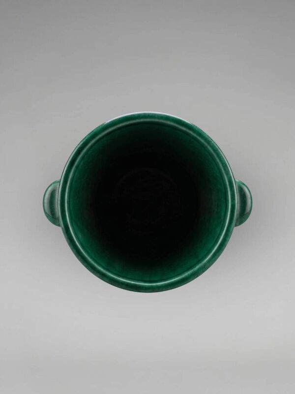 Vase Art Déco Saint-Clément 4159 en céramique émaillée verte signé Blanche Letalle