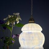 Vintage globe pendant light in white and blue opaline