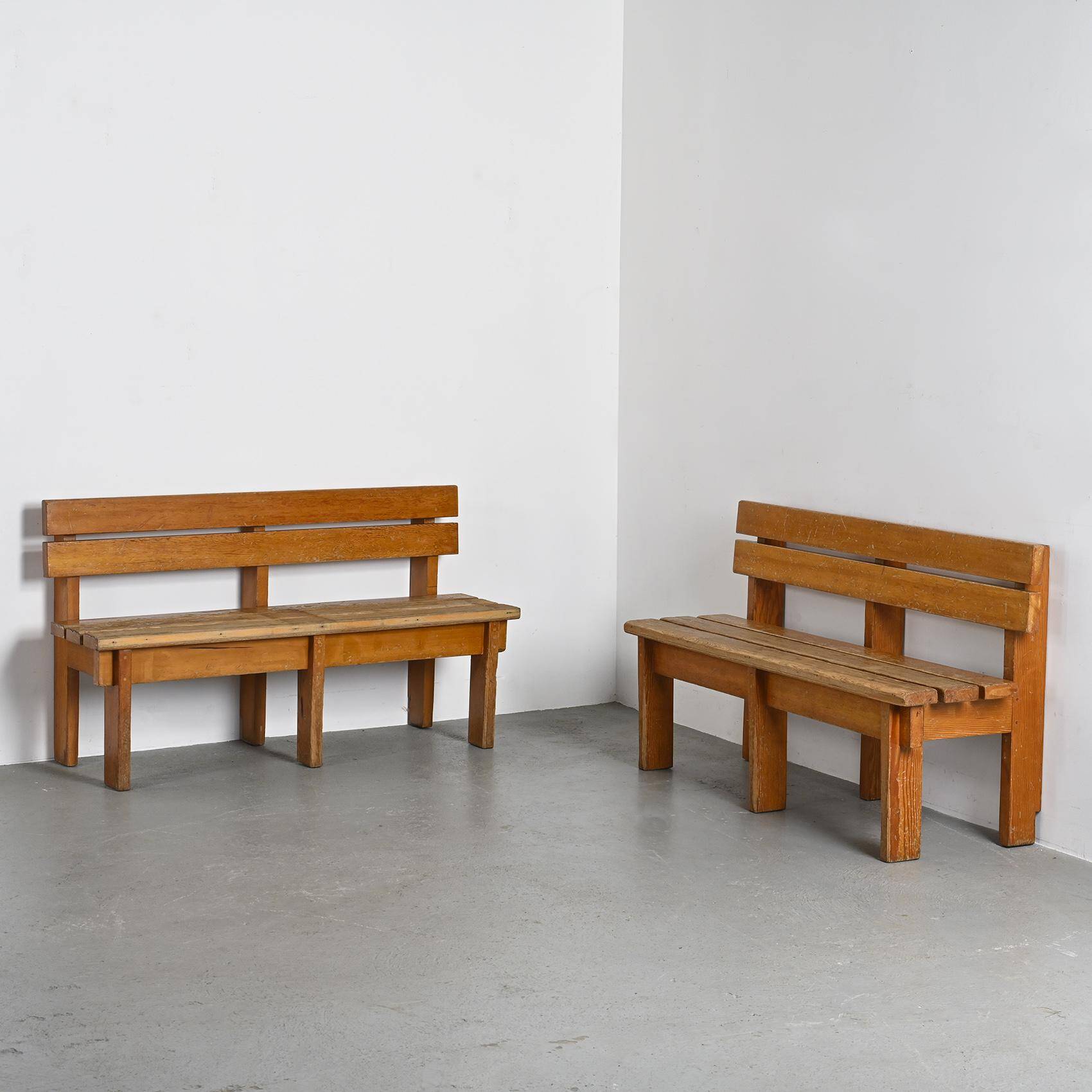 Pair of solid wood benches by Christian Durupt, Courchevel, circa 1960
