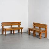 Paire de bancs en bois massif par Christian Durupt, Courchevel, vers 1960