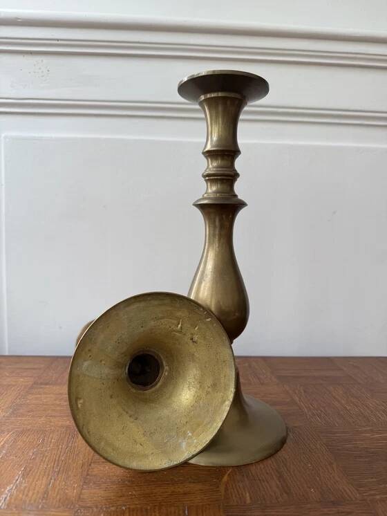 2 large brass candle holders