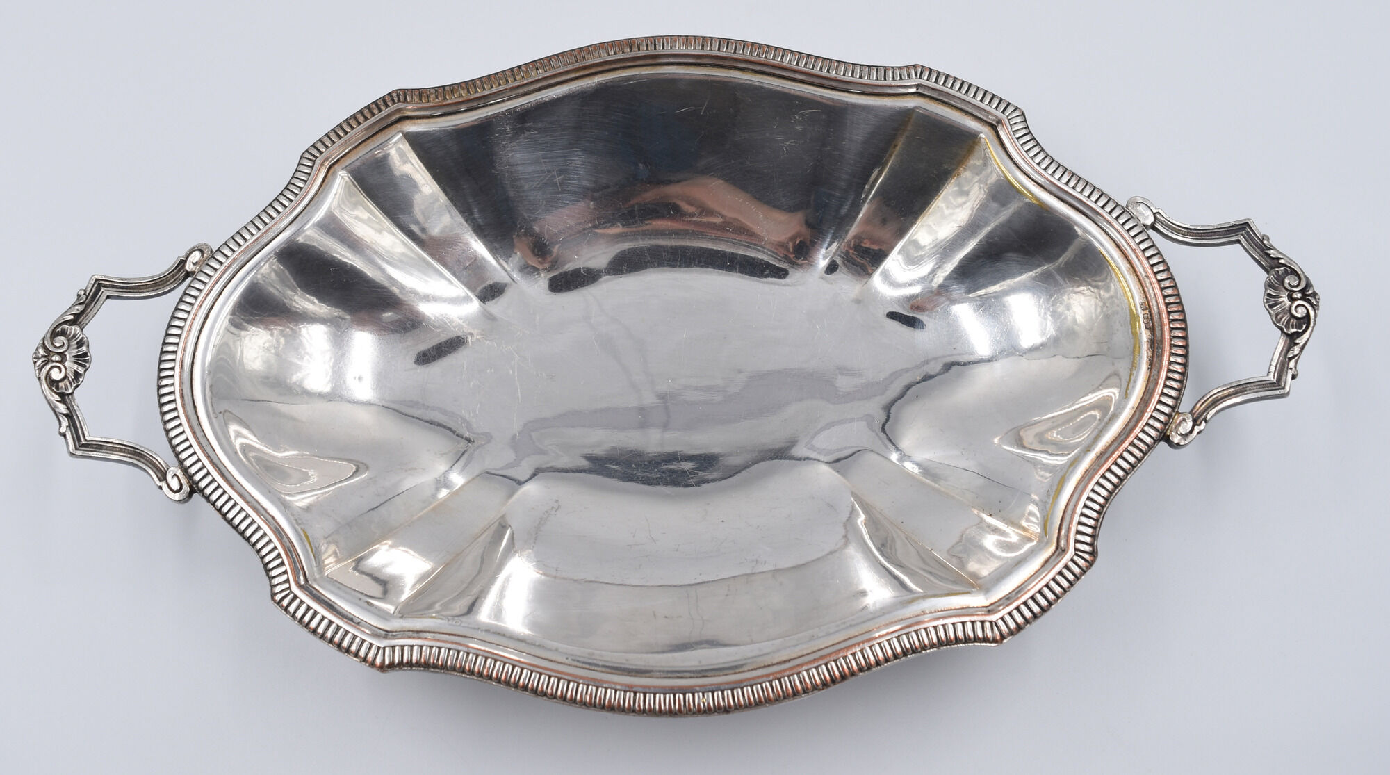 Victor Saglier old flat basket center-of-table table in silver metal