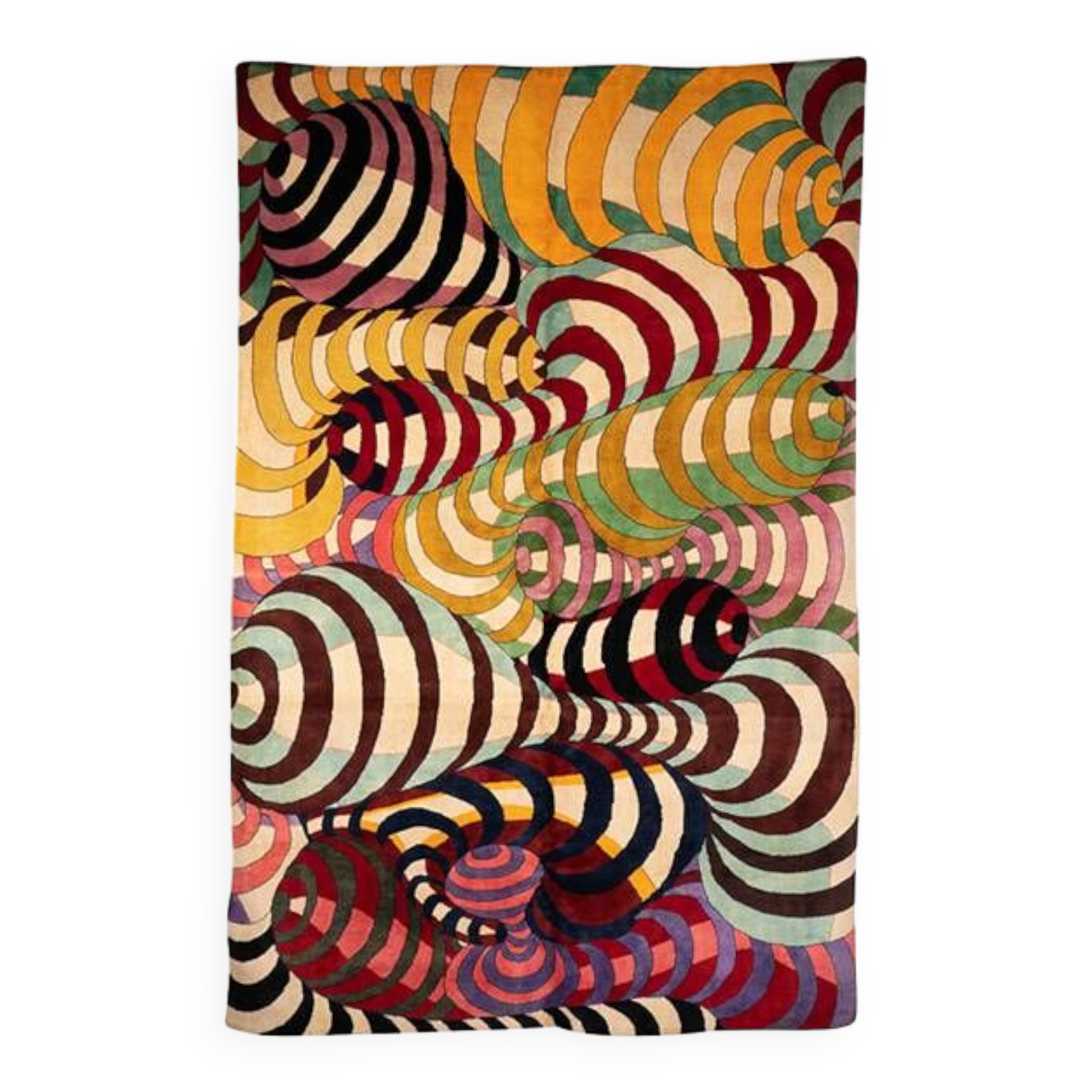 Tapisserie à motifs de	spirales	et	en	laine. Travail	contemporain