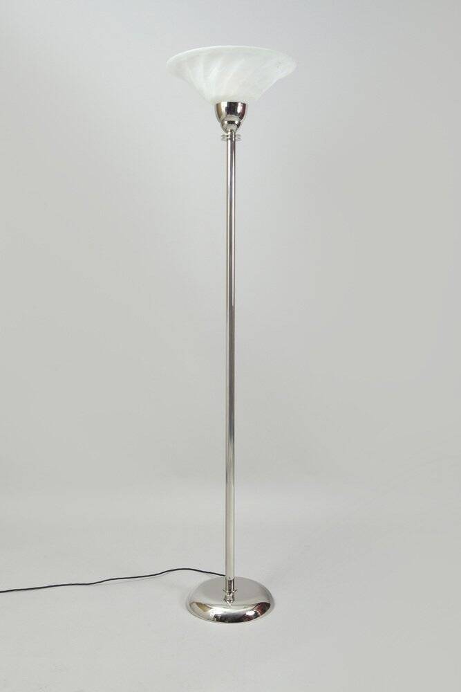 Art Deco Floor Lamp in Milk Glass & Chrome, France, 1920s