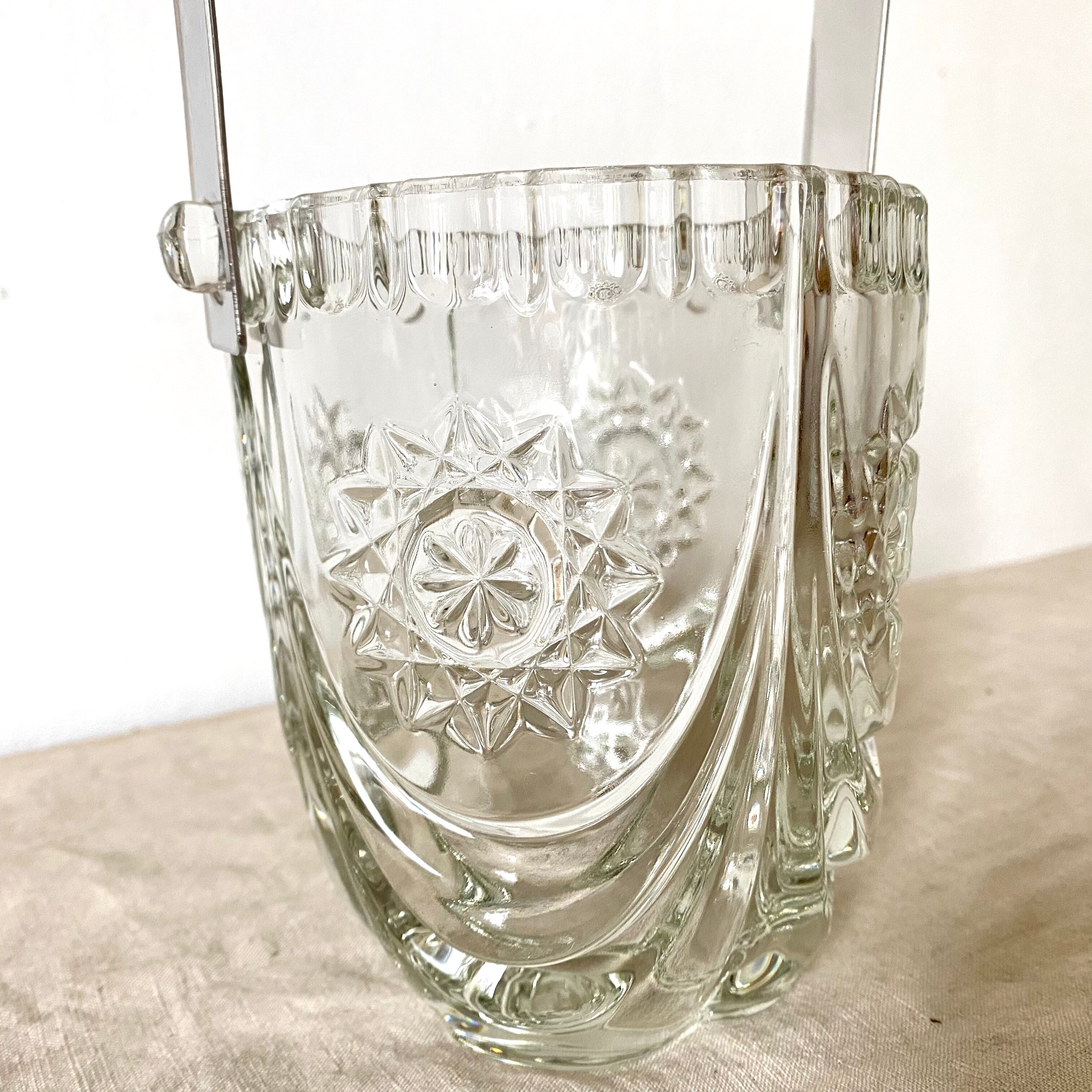Vintage glass and silver metal ice bucket