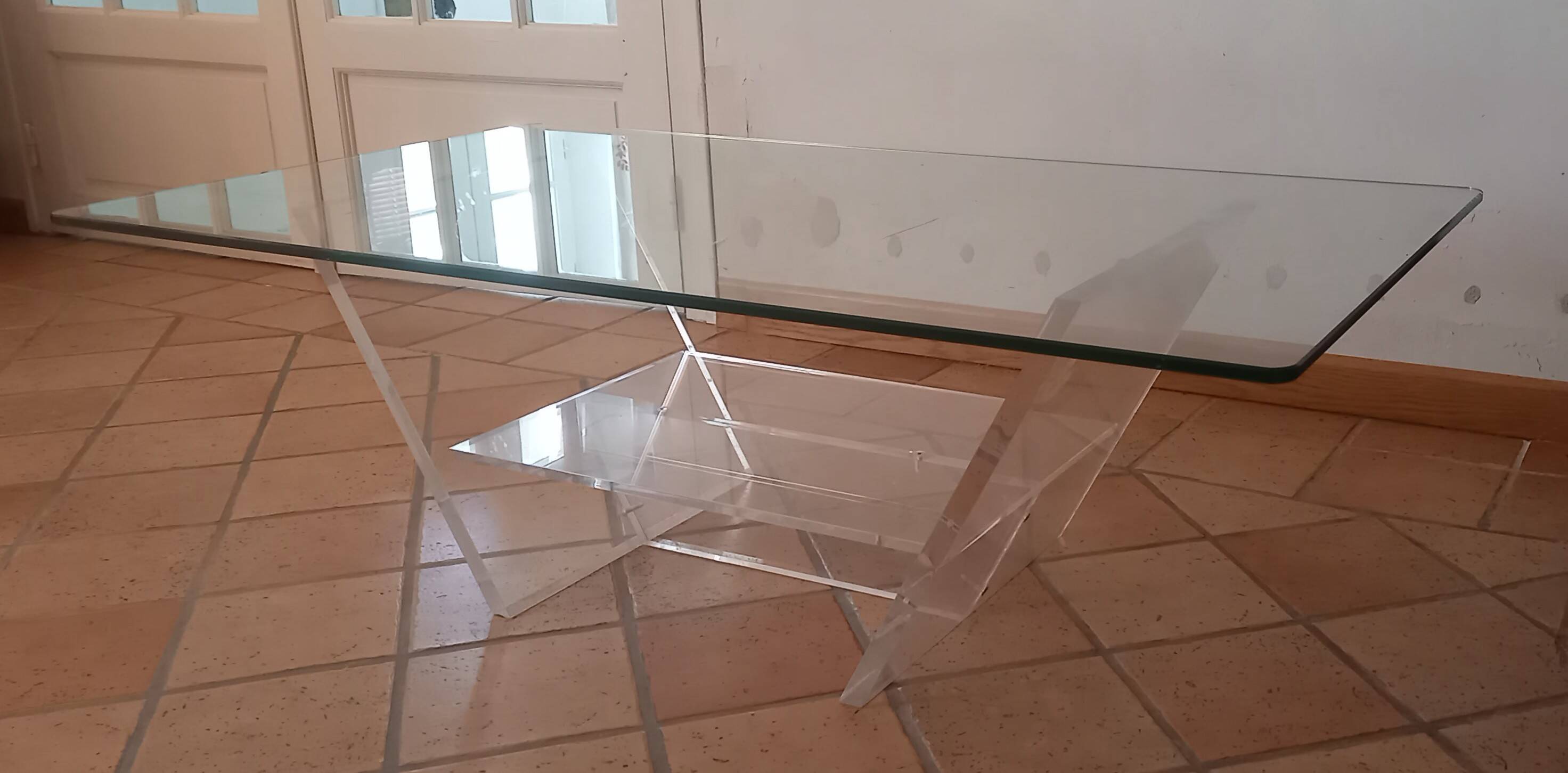 David Lange plexiglass and glass coffee table