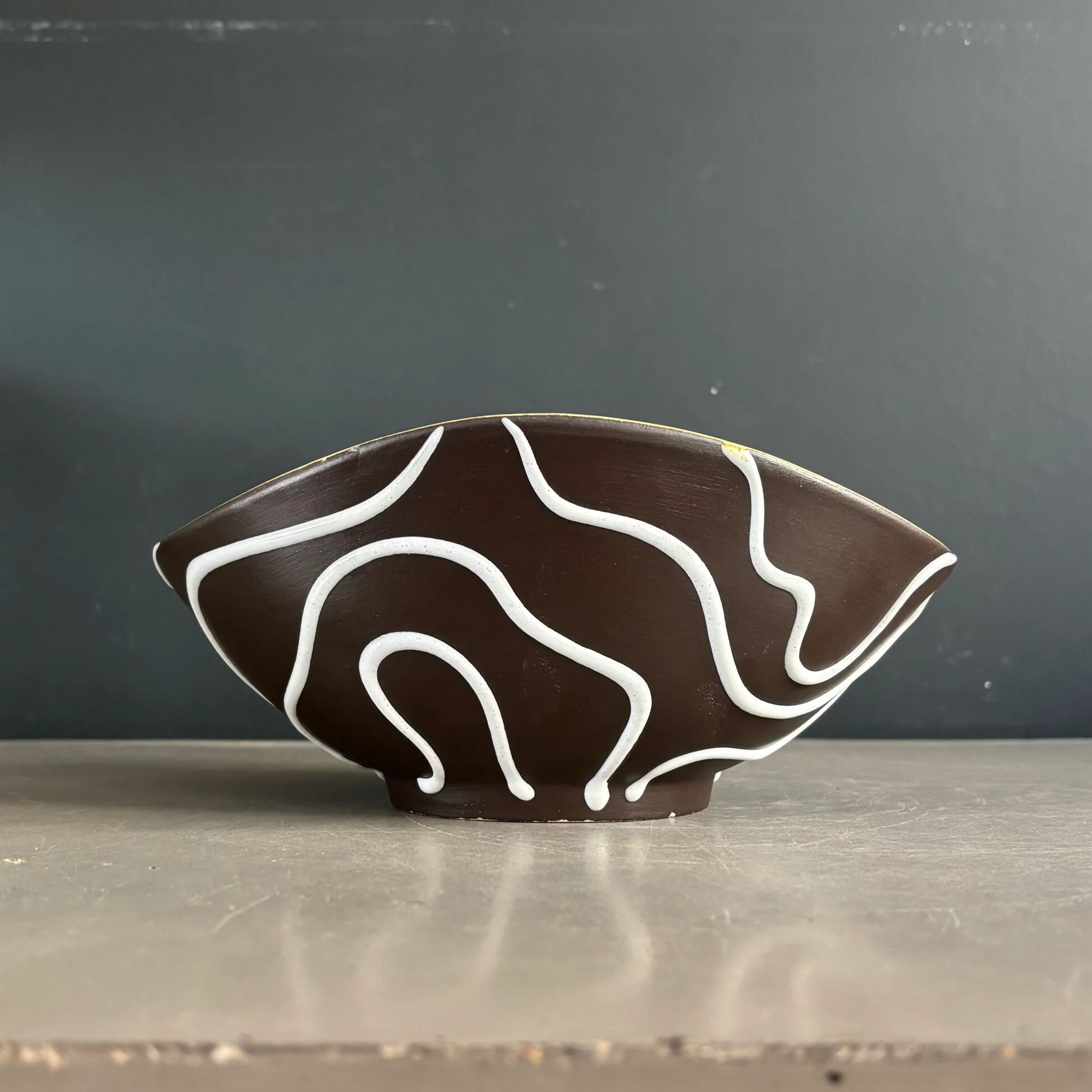 Yellow and black ceramic aperitif bowl, free form, West Germany.