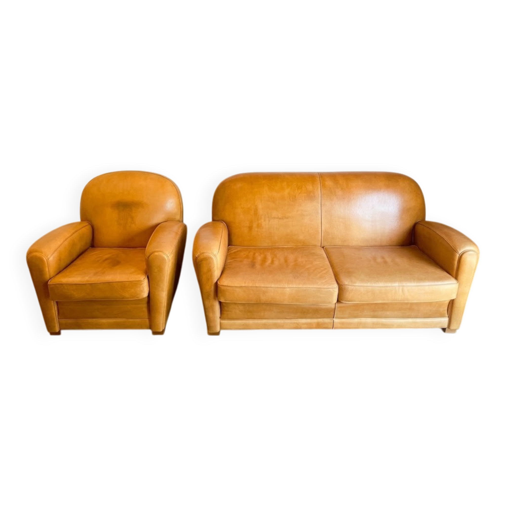 Authentic Club Lounge Set (Sofa + 1 Armchair) in Basane Leather