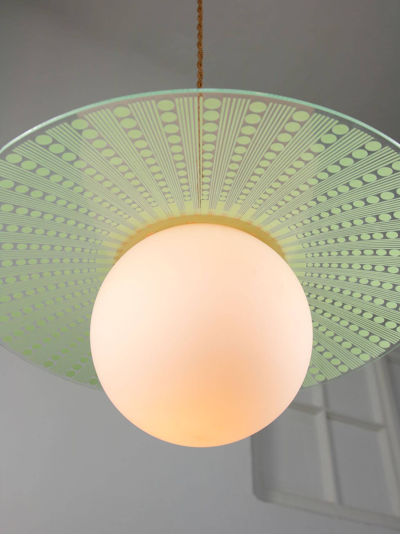 Mid-Century Italian Brass and Opaline Angel Pendant Lamp