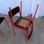 Set of 4 1970s Red & Black Metal Chair: Space Age Stackable Dining Chair