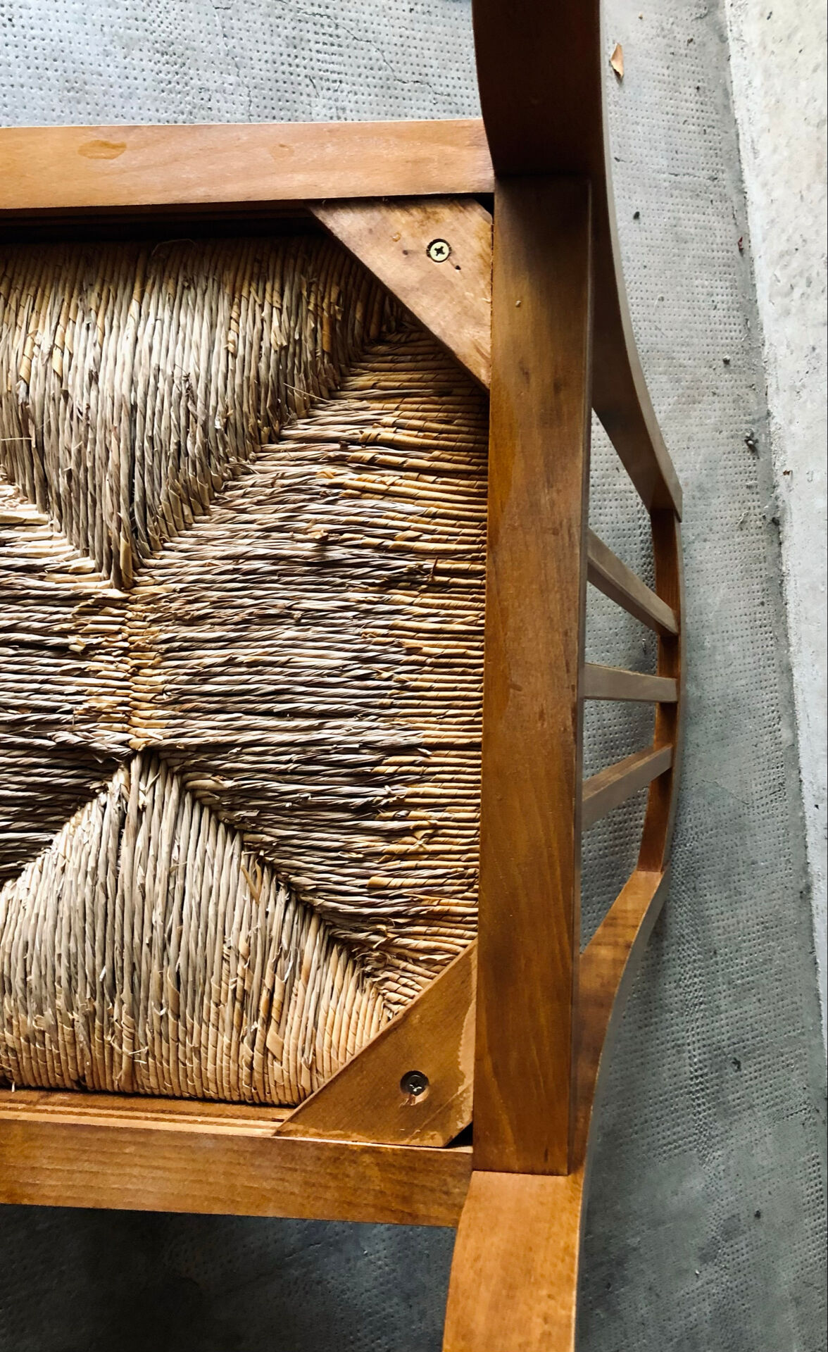 Solid wood and straw armchair, Reconstruction style, France
