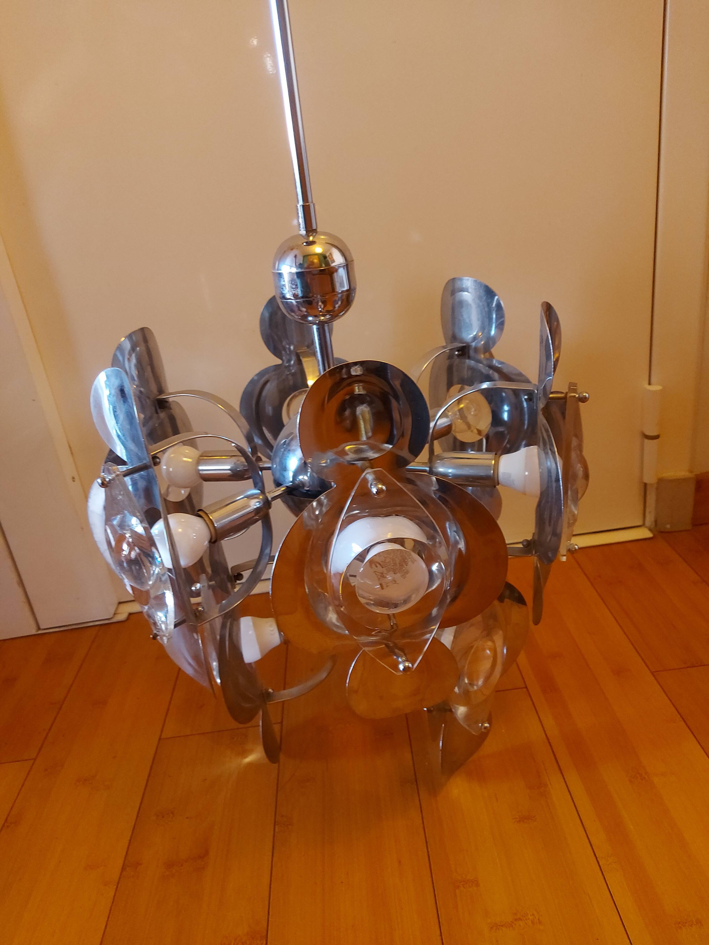 Vintage chandelier 70'S Oscar Torlasco , 9 lights