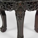 Asian wooden stand carved with Demons, marble top, Indochina, circa 1880