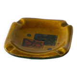 Ceramic and green leather ashtray, abstract patterns, black and brown, design, 1960.