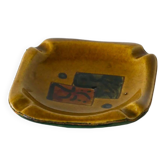 Ceramic and green leather ashtray, abstract patterns, black and brown, design, 1960.