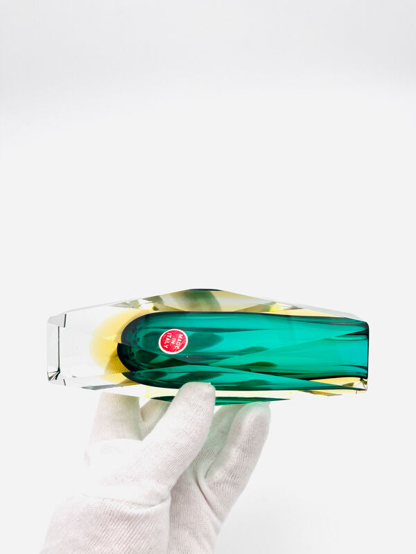 Vase Flavio Poli pour Seguso - Sommerso -  Murano vert et ambre - 1960
