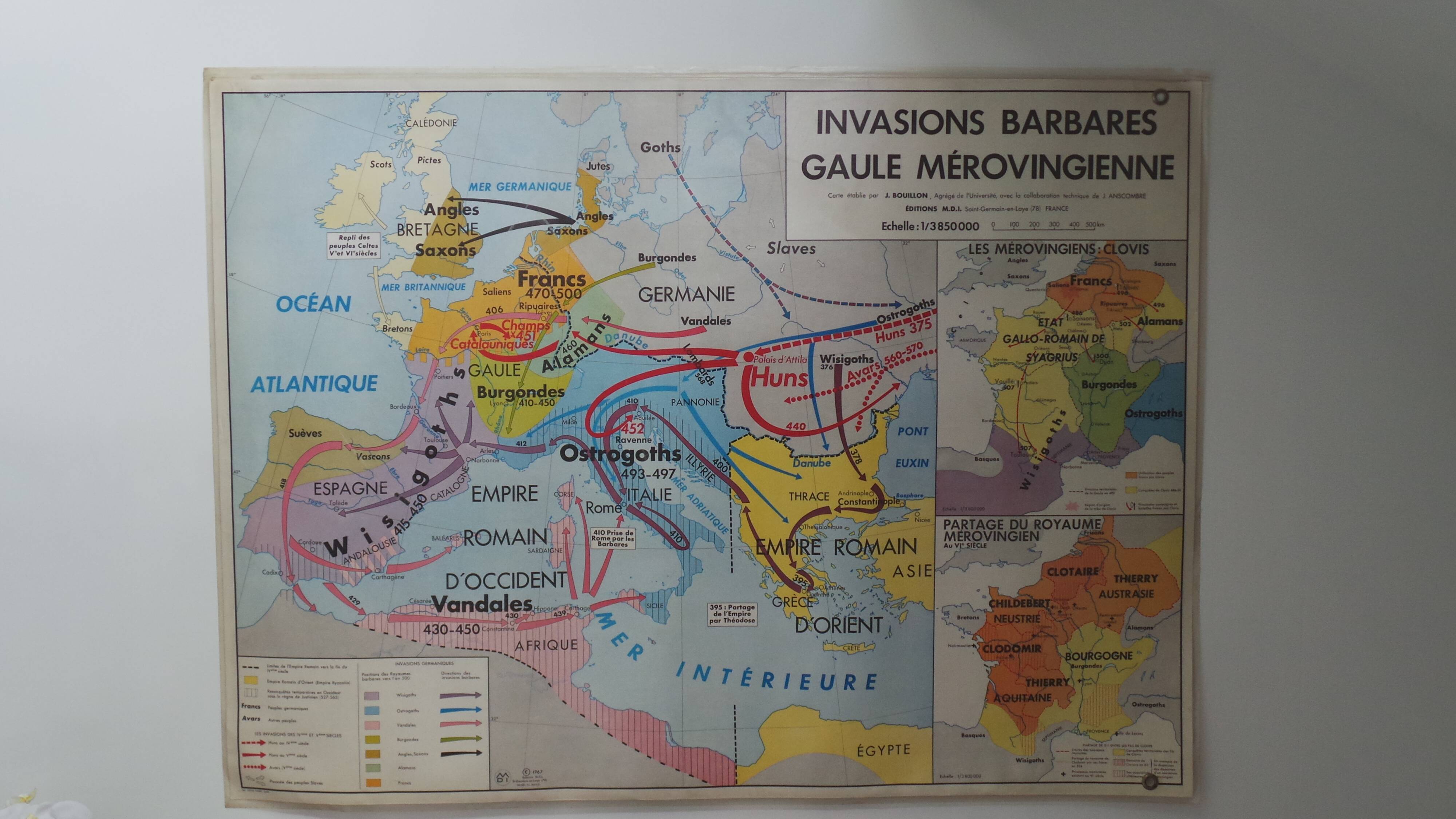 Carte scolaire Gaule Romaine et Invasions Barbares 1967
