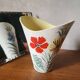 Vintage Vallauris 1960s Studio Art Vase Hand Painted Flowers & Yellow