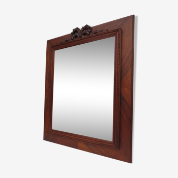 Miroir ancien rectangulaire avec cadre bois décor cocarde