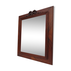 miroir ancien rectangulaire avec cadre bois décor cocarde